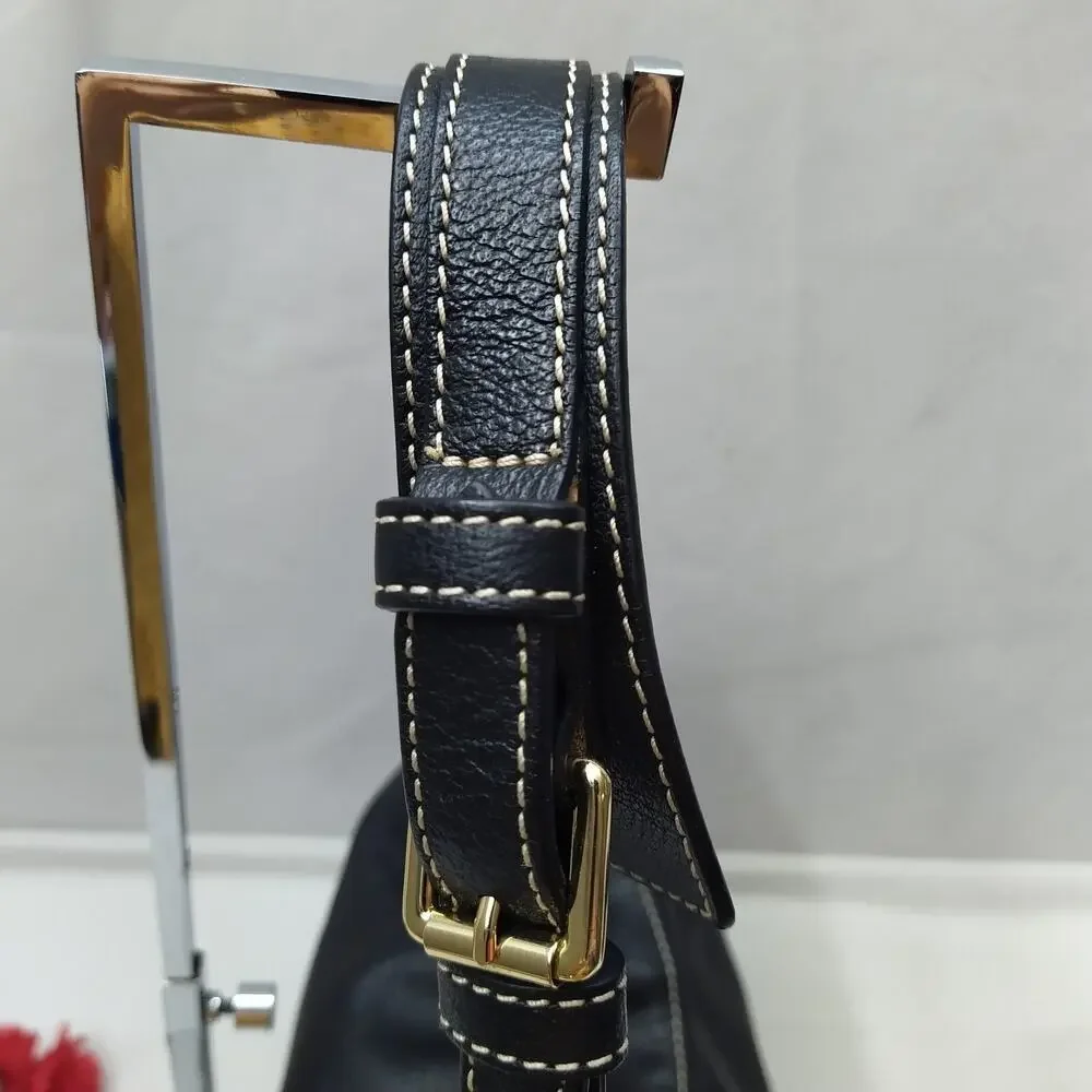 Dooney & Bourke Black Pebbled Leather Zipper Pockets Hobo Shoulder Bag